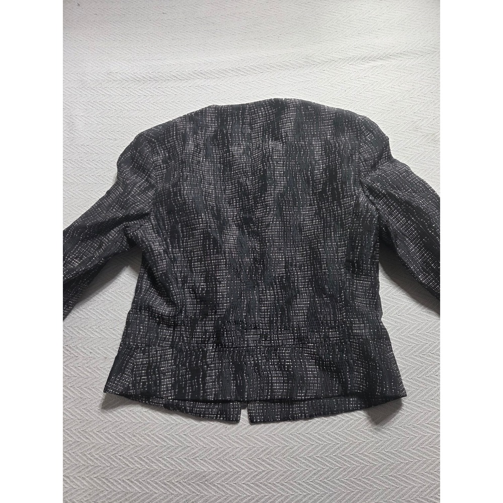 Anne Klein Jacket Women 4 Black White Textured Tweed Zip Front Collarless